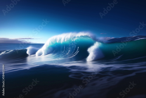 Big blue wave in the ocean. Generative AI.