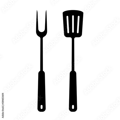 Barbeque or grill tools icons, fork and spatula vector illustration