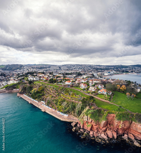 Aerial view of Roundham Head and Goodrington Promenade from a drone, Paignton, Devon, England photo