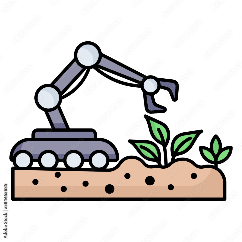 Autonomous Agricultural Robot Concept, end effector Vector Icon Design, Smart farming symbol, e-agriculture Sign, digital agricultural revolution stock illustration Autonomous Agricultural Robot Concept, end effector Vector Icon Design, Smart farming symbol, e-agriculture Sign, digital agricultural revolution stock illustration