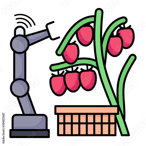 An automated fruit harvesting robot by using deep learning Concept Vector Icon Design, Smart farming symbol, e-agriculture Sign, digital agricultural revolution stock illustratio