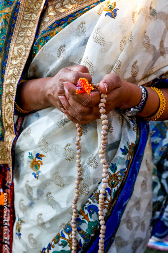 Japa (prayer bead) meditation at Janmashtami hindu festival, Watford, U.K.