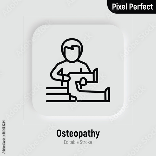 Osteopathy thin line icon. Physiotherapy, arthritis treatment. Massage. Pixel perfect, editable stroke. Vector illustration.