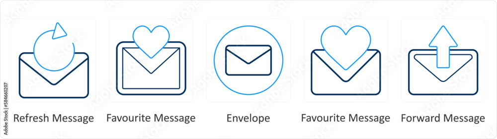 A set of 5 Mix icons as refresh message, favorite message, envelope A set of 5 Mix icons as refresh message, favorite message, envelope