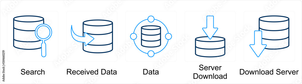 A set of 5 Mix icons as search, receive data, data