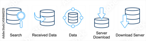A set of 5 Mix icons as search, receive data, data