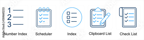 A set of 5 Mix icons as number index, scheduler, index