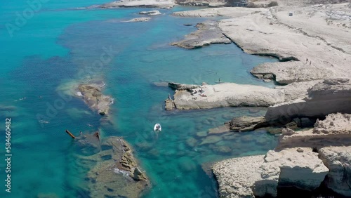 Sarakiniko Beach in Milos. Aerial fly.