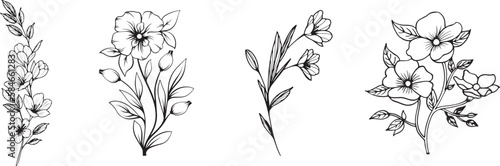 A set of flower design in line art style