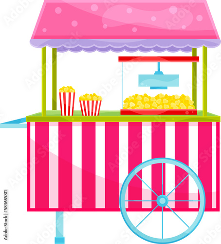 bright vector illustration of a popcorn machine, a popcorn cart, a snack, street food