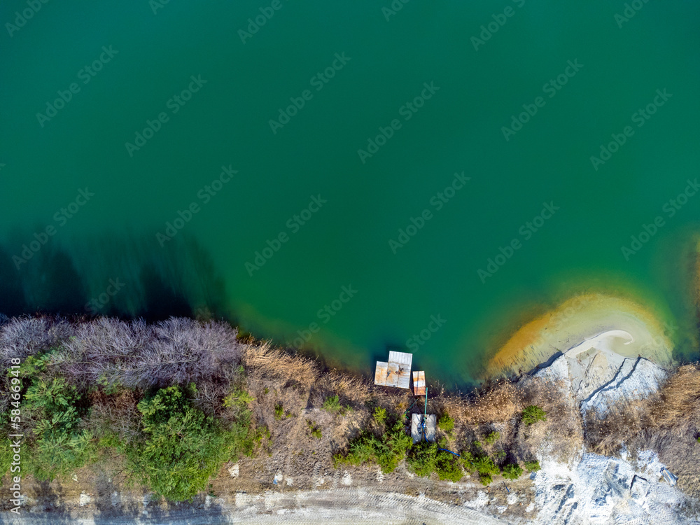 Aerial view landscape. View of the sea, pond. Wild beach, sand. Green water.