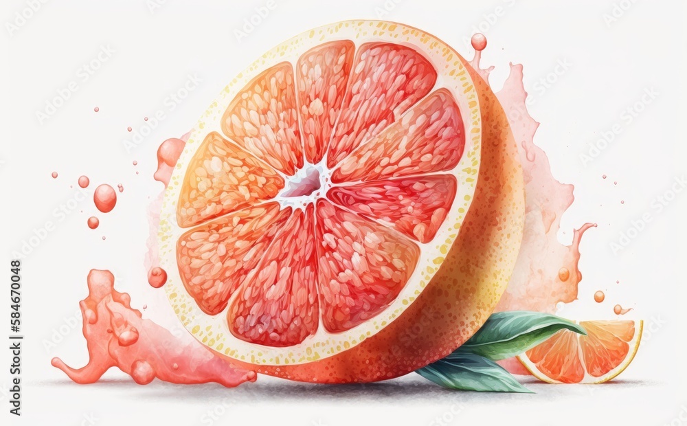 drawn grapefruit on white background watercolor citrus fruit organic food illustrations Generative AI drawn grapefruit on white background watercolor citrus fruit organic food illustrations Generative AI
