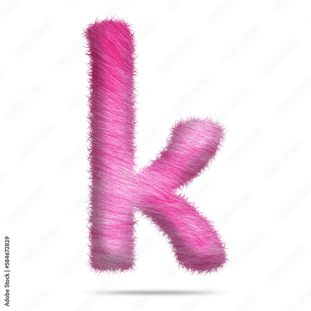 Small alphabet letter k design with pink fur texture Small alphabet letter k design with pink fur texture