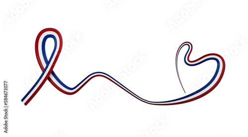 3d Flag Of Netherlands, Heart Shaped Wavy Awareness Ribbon flag On White Background, 3d illustration