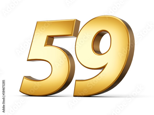 3d Shiny Gold Number 59, Fifty Nine 3d Gold Number Isolated On White Background, 3d illustration photo