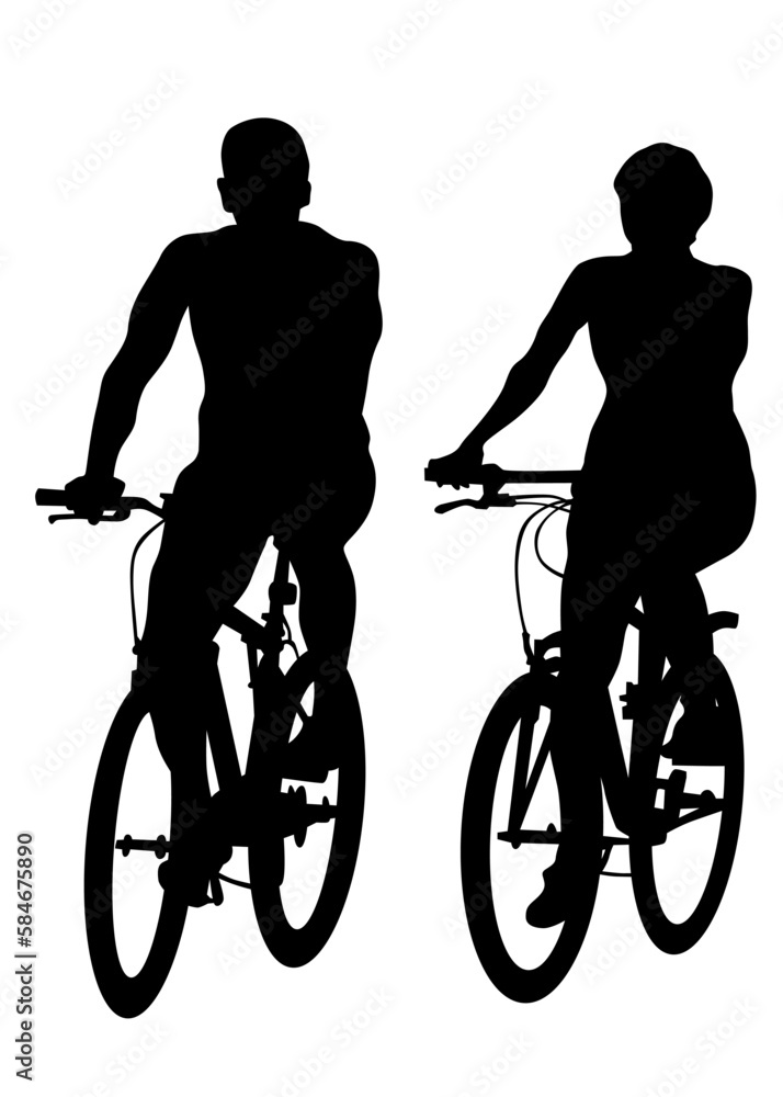 Sport people whit bike on white background - obrazy, fototapety, plakaty 