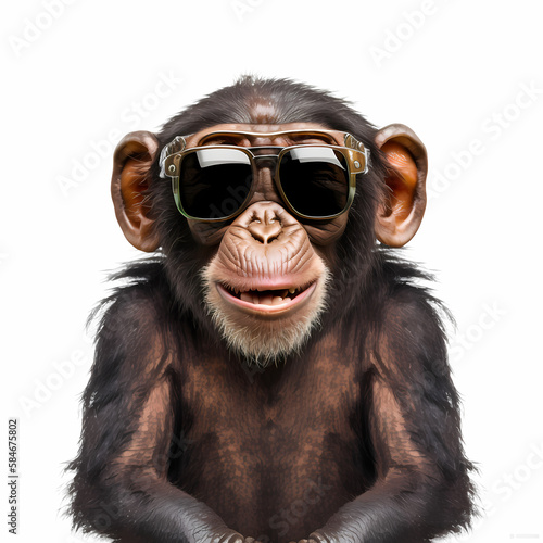 Chimpanzee Using Cool Eye Glasses. Generative AI