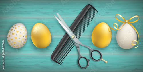 Noble Golden Easter Eggs Wood Scissors Comb