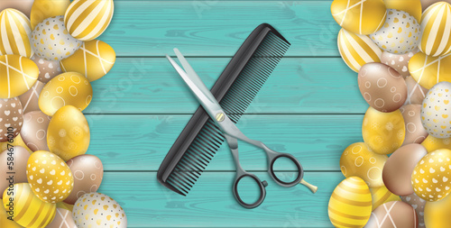 Noble Golden Easter Eggs Centre Heap Wood Scissors Comb