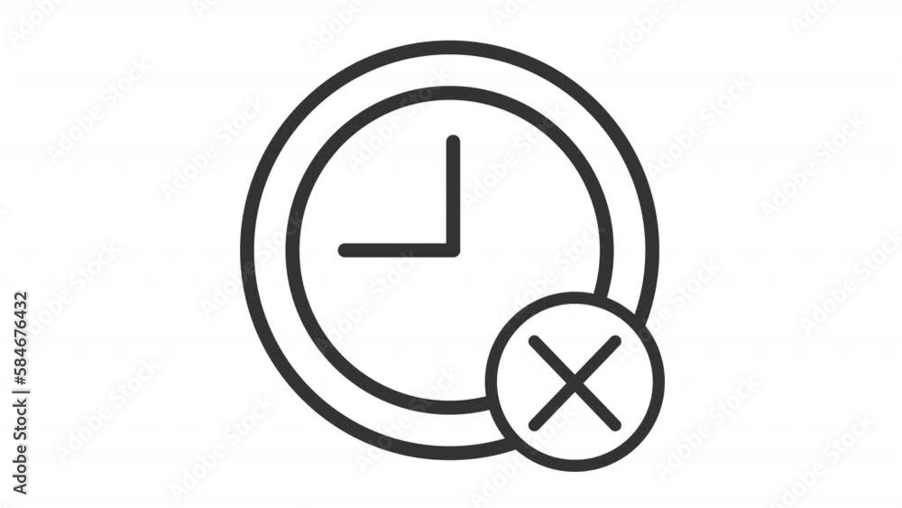 Animated timer error linear icon. Clock with cross mark. Time