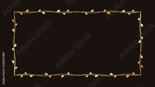 Rectangle golden frame with botanical design. Round vine frame wedding elegant wreath. Vector isolated illustration.