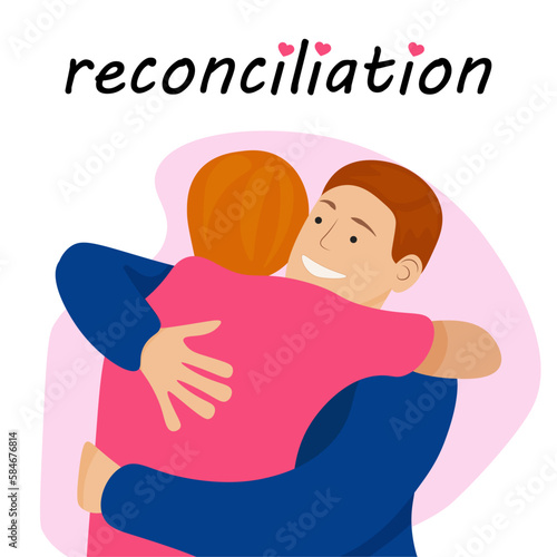 The concept of reconciliation. People hug. The couple supports each other. Vector