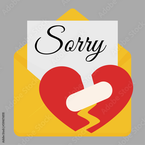 The concept of reconciliation. A broken heart and a letter of apology. To save the relationship between people. vector.