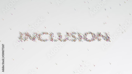 Group Of People Forming INCLUSION Word Animation on a White Background.