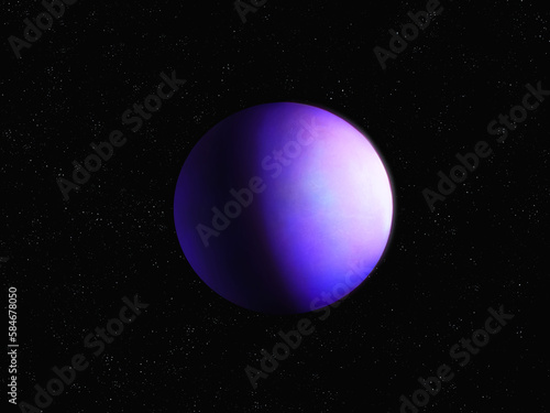 Amazing planet, science fiction background. Exoplanet in space. Alien planet in purple colours.
