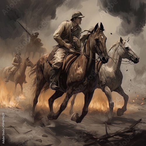 Horses in the war created with Generative AI technology.