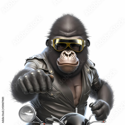 Gorilla as A Cool Motorcycle Member Club. Generative AI