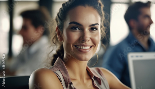 adult woman sitting in front of a computer laptop and working, smiling joyfully, Generative AI Free Download adult woman sitting in front of a computer laptop and working, smiling joyfully, Generative AI - GFXLoad