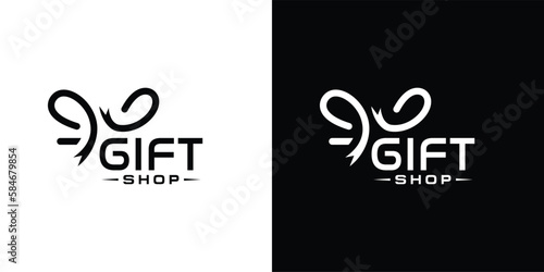 Abstract Gift shop vector logo design, gift shop logo design with ribbon vector design template 