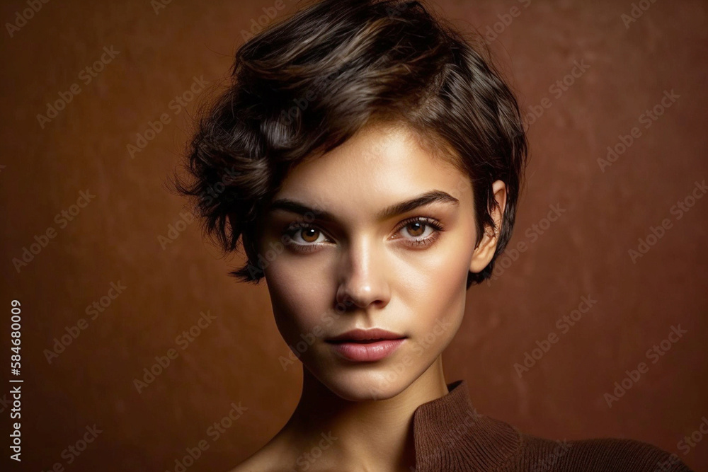young adult woman with short hairstyle, Generative AI young adult woman with short hairstyle, Generative AI