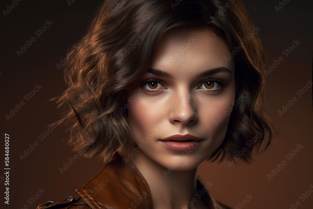 young adult woman with short hairstyle, Generative AI young adult woman with short hairstyle, Generative AI