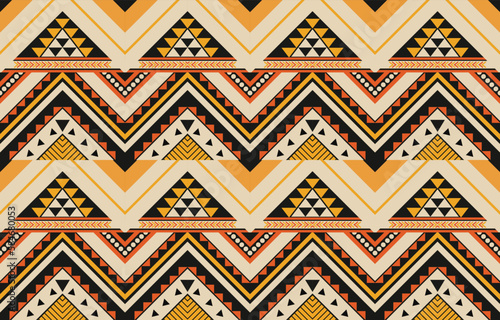 Ikat geometric folklore ornament. Tribal ethnic vector texture. Seamless striped pattern in Aztec style. Figure tribal embroidery. Indian, Scandinavian, Gypsy, Mexican, folk pattern. Boho chic design.