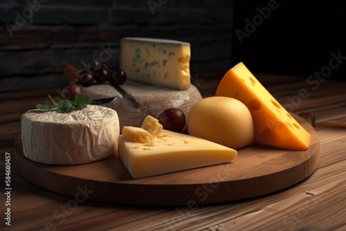 a board of assorted cheese generative ai