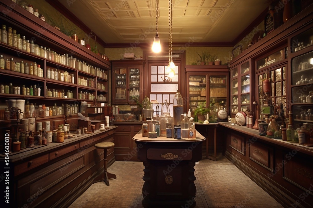 Pharmacy interior. AI Generated