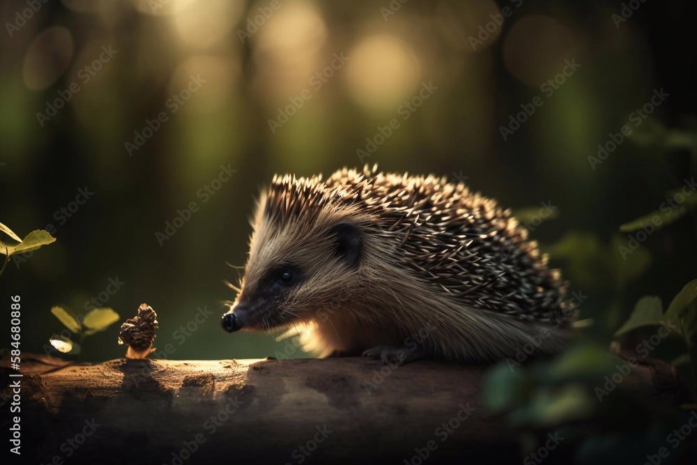 Fototapeta premium Hedgehog in the forest. AI Generated