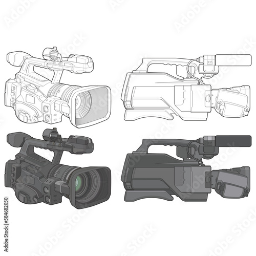Set of video camera on a black background. video camera, vector illustration for training tamplate.