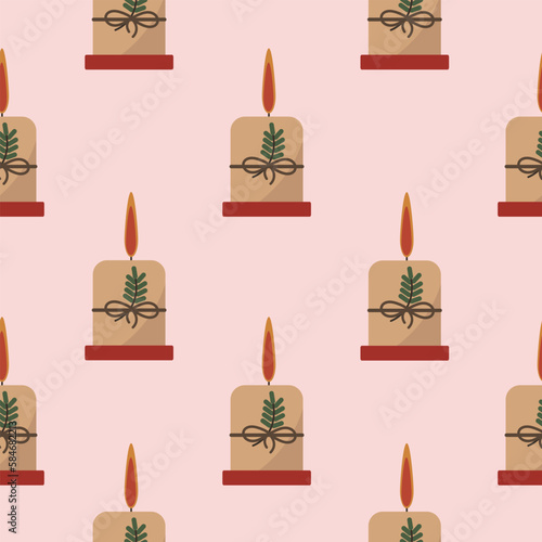 candle vector with twig seamless pattern
