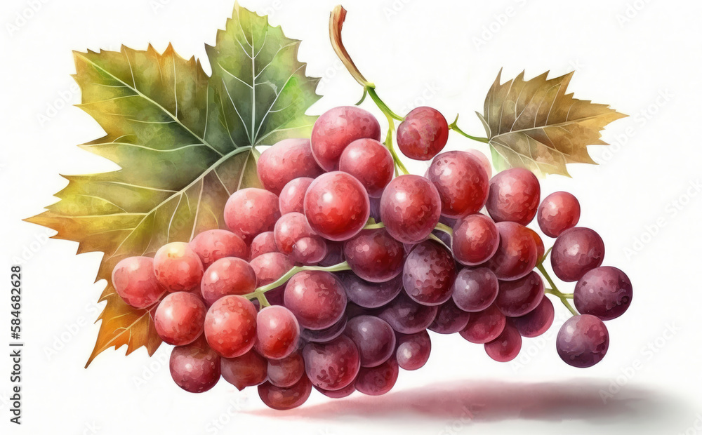 Obraz premium drawn red grape on white background watercolor fruit organic food illustrations Generative AI