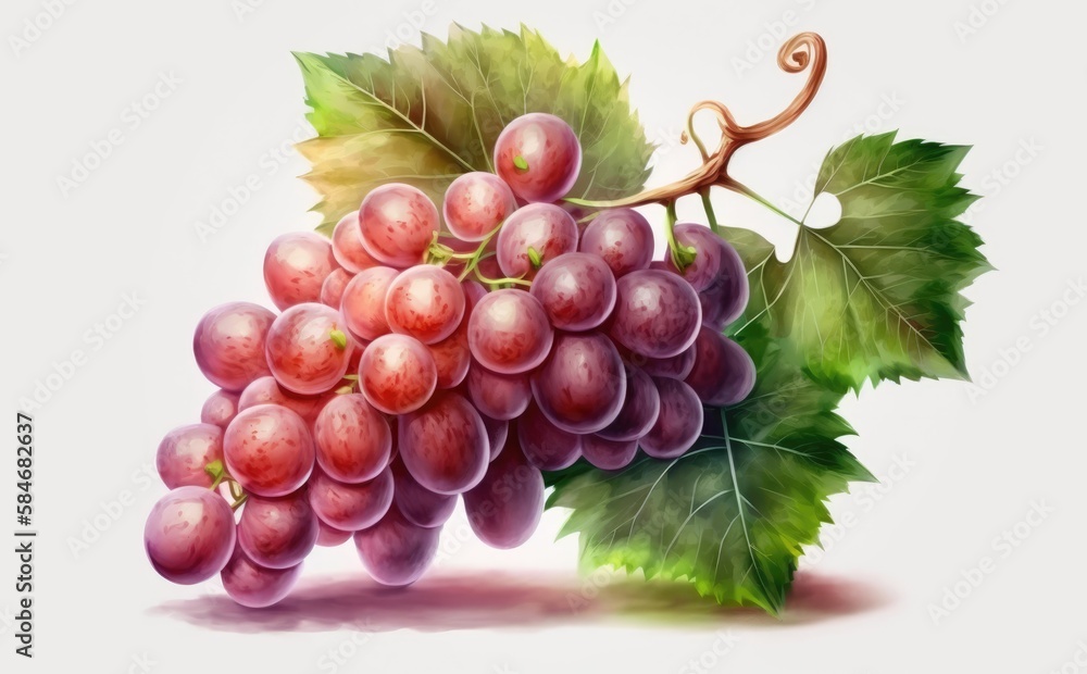 Fototapeta premium drawn red grape on white background watercolor fruit organic food illustrations Generative AI