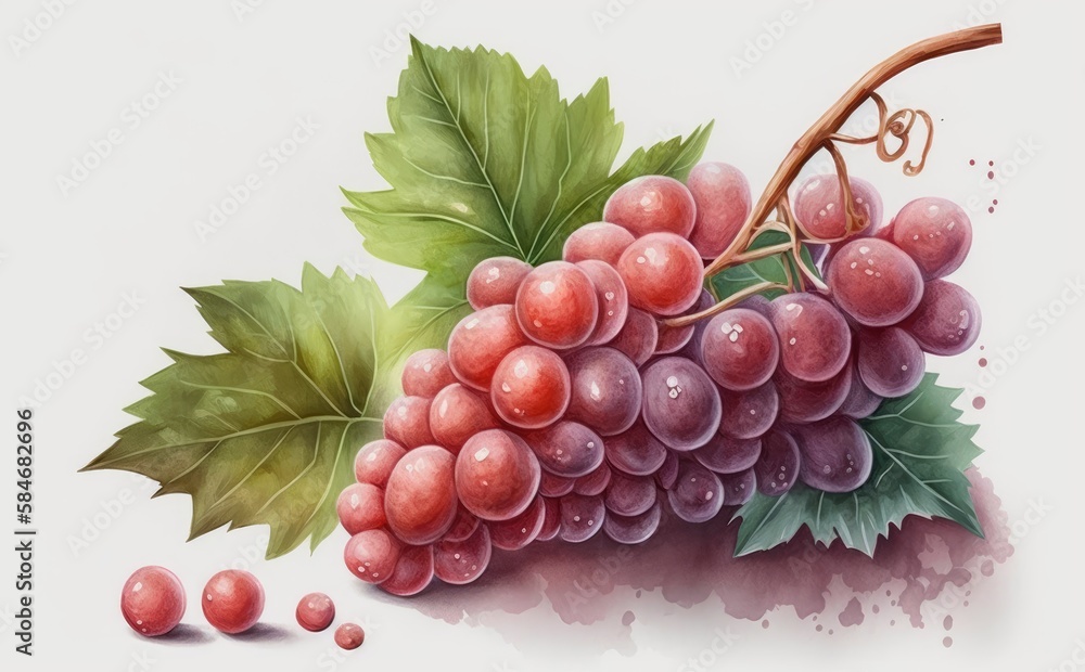 Fototapeta premium drawn red grape on white background watercolor fruit organic food illustrations Generative AI