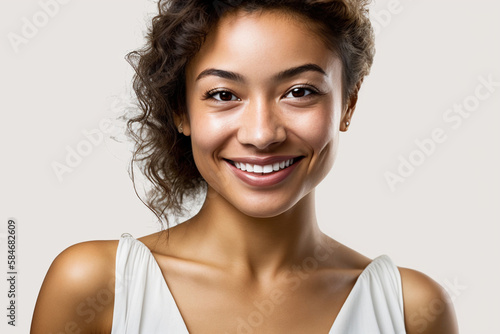 Front view of adult multiethnic young woman in sundress  isolated  Generative AI