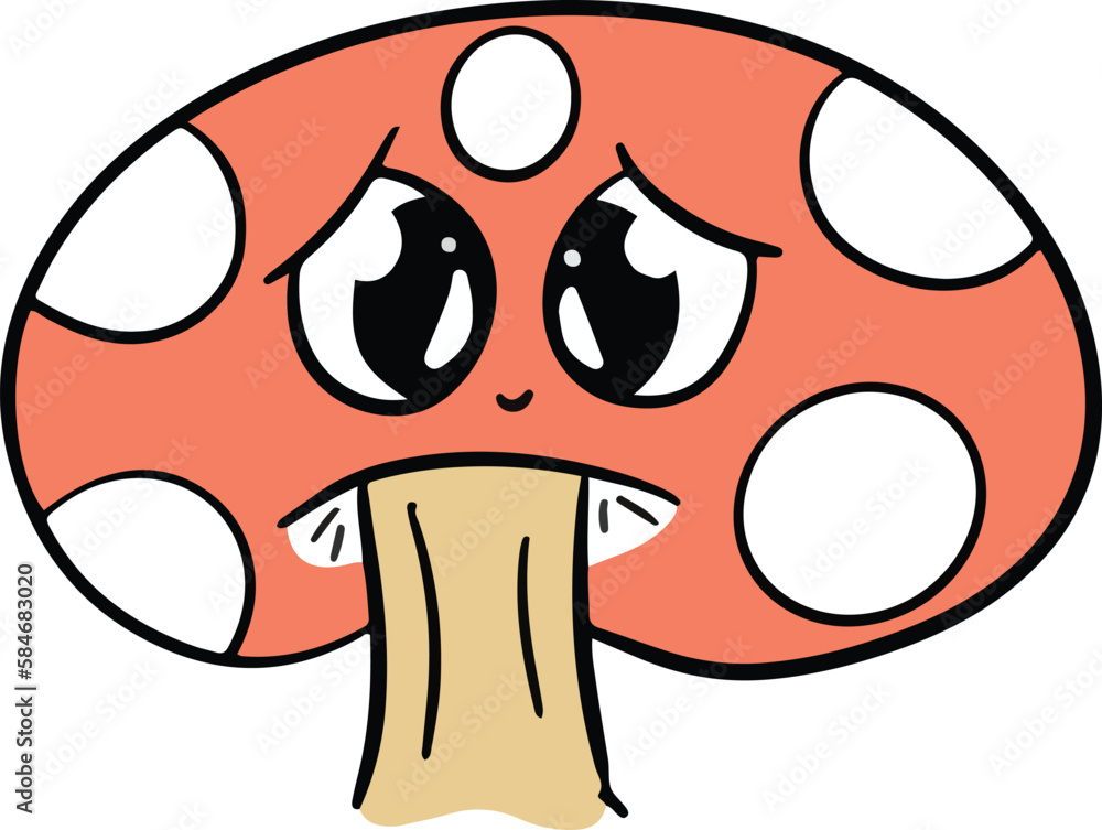 Naklejka premium Cute Cartoon Toadstool Mushroom Cartoon Character Emoji Style Vector Illustration