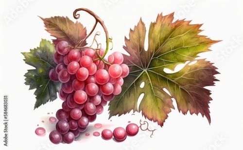drawn red grape on white background watercolor fruit organic food illustrations Generative AI