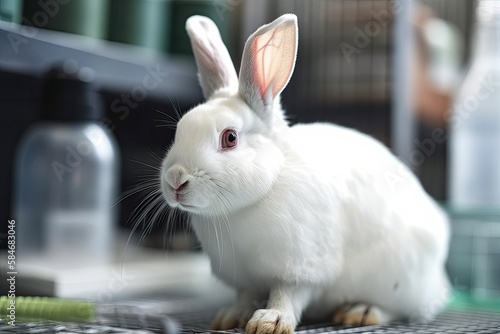 White rabbit used in scientific experiment in a lab. Generative AI