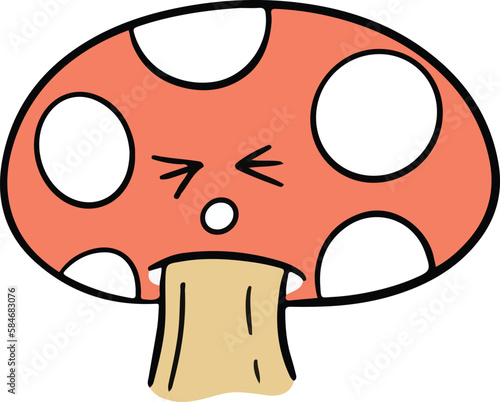 Cute Cartoon Toadstool Mushroom Cartoon Character Emoji Style Vector Illustration