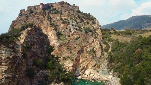 Aerial view of the ruins of an ancient fortress in the town of Delik Deniz.  photo